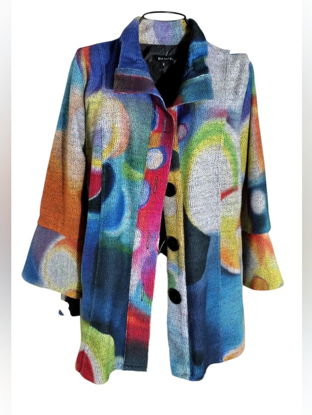 Damee Multicolor Abstract Print Coatigan in Blue, Green, Red and Orange